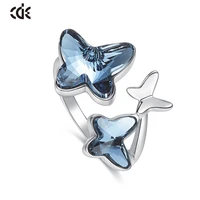 cde 925 sterling ring embellished with crystals butterfly adjustable finger women ring wedding engagement jewelry