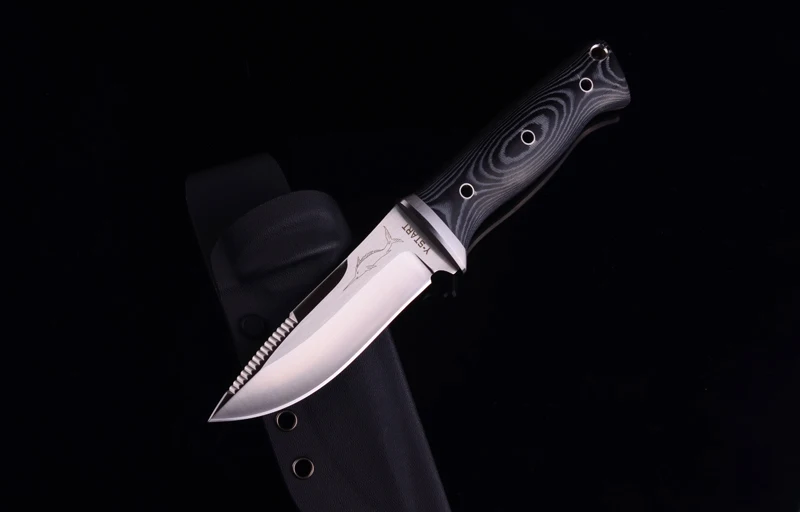 Y-START охотничий нож AUS-8A фиксированным атласным лезвием Микарта ручка с Kydex оболочка для наружного кемпинга пешего туризма рыбалки