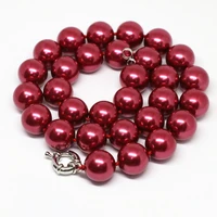 bohemia dark red 8101214mm round shell simulated pearl necklace beads fashion wedding party ceremony jewelry 18inch b1479