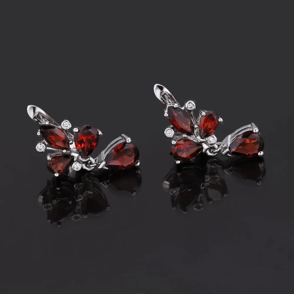 GEM'S BALLET 6.84Ct натуральный красный гранат цветок серьги 925 пробы серебро драгоценный камень Висячие серьги для женщин хорошее ювелирное изделие