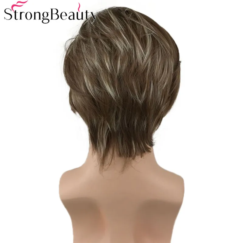 StrongBeauty Synthetic Lace Front Wig Medium Length Natural Straight Wigs Grey White/Brown Hair | Шиньоны и парики