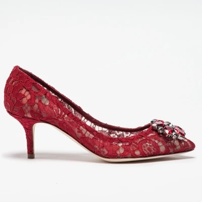 WineRed 6cm Элегантные кружевные свадебные туфли на высоком каблуке розового, красного и белого цветов, свадебные туфли-лодочки, украшенные кристаллами, женские вечерние туфли - Цвет: WineRed 6cm