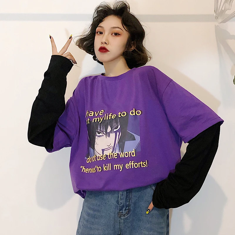

Camisetas Mujer 2021 Autumn Women T Shirt Korean Ulzzang Harajuku Streetwear Cartoon Printed Long Sleeve T-shirt Female Tops