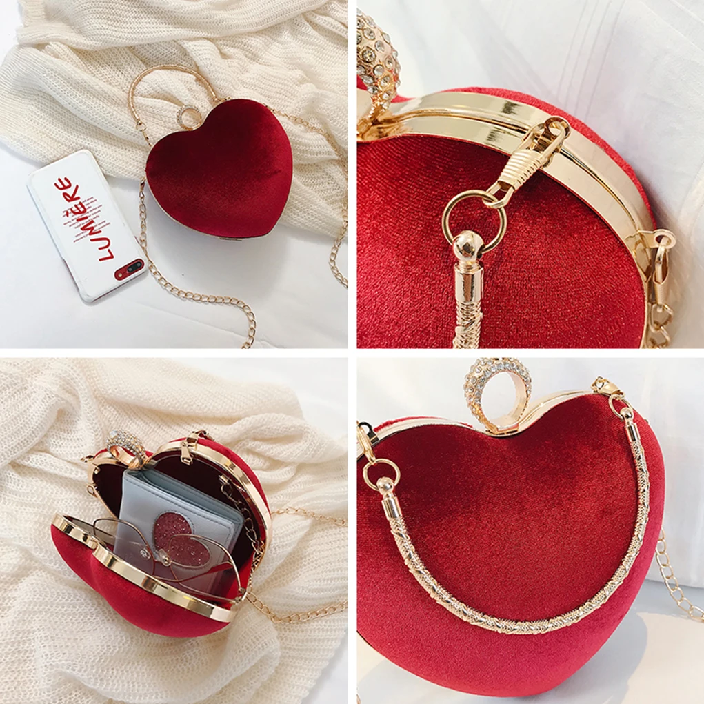 Heart Pattern Diamonds Evening Bag Women Tote Box Day Clutches Wedding Hand with Chain Phone Package for Party | Багаж и сумки