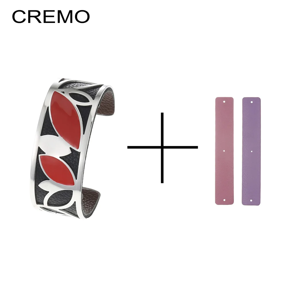 Black Cremo DIY серебряный браслет, эмалированный браслет, браслеты из нержавеющей стали, двусторонний сменный кожаный ремешок, Femme Manchette Pulseras - Окраска металла: Black