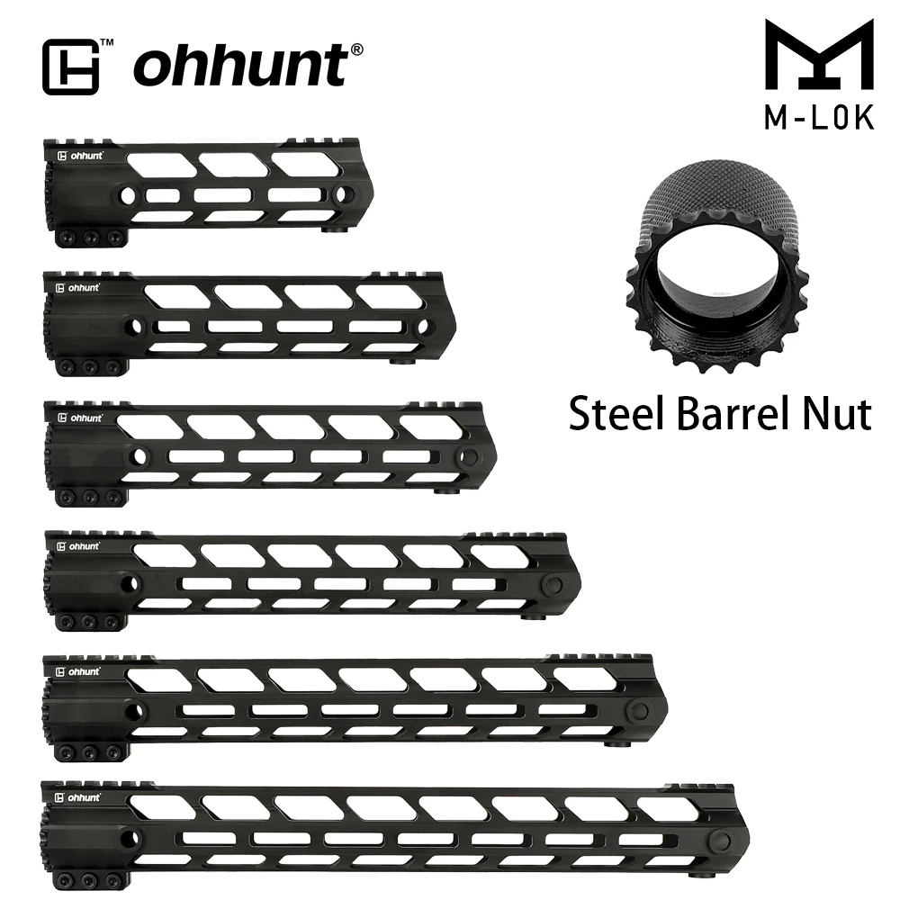 

ohhunt 7" 9" 10" 12" 13.5" 15" 17" AR15 Free Float M-LOK Handguard Picatinny Rail Ultra lightweight Slim Style Steel Barrel Nut