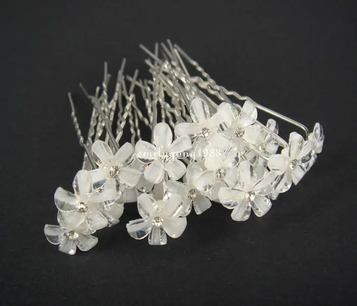 

60Pcs Wedding Bridal Mini Resin White Flower Hair Pin Hair Accessory A-3