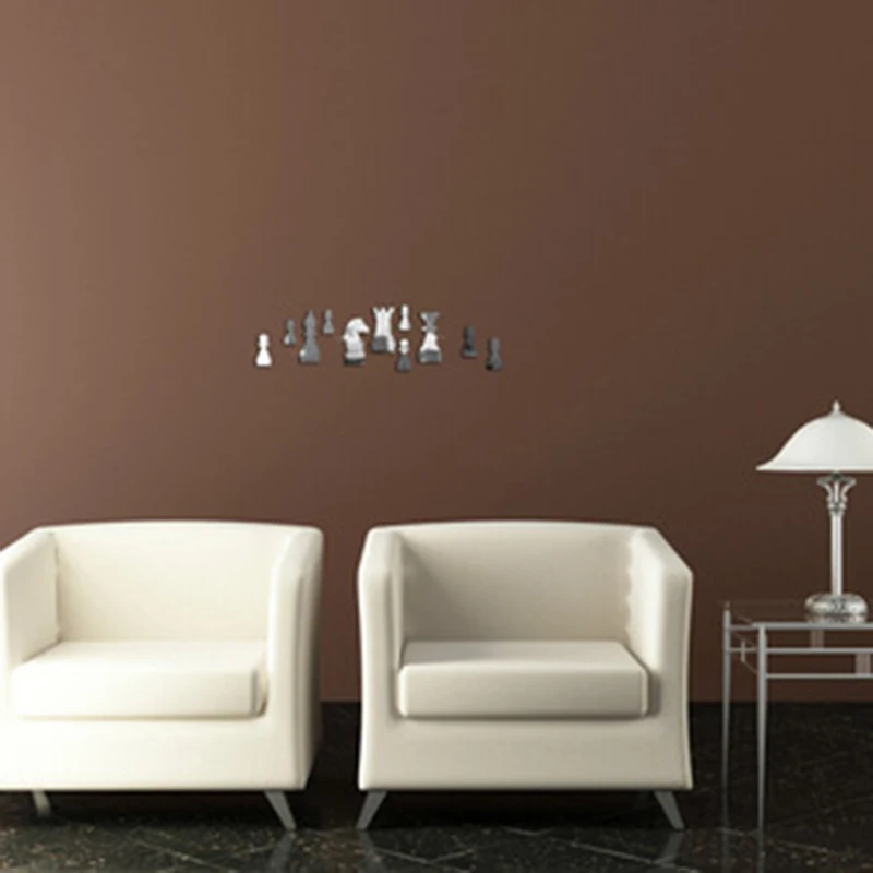 Настенная Наклейка 3D зеркальный эффект шахматная форма фоновое украшение для