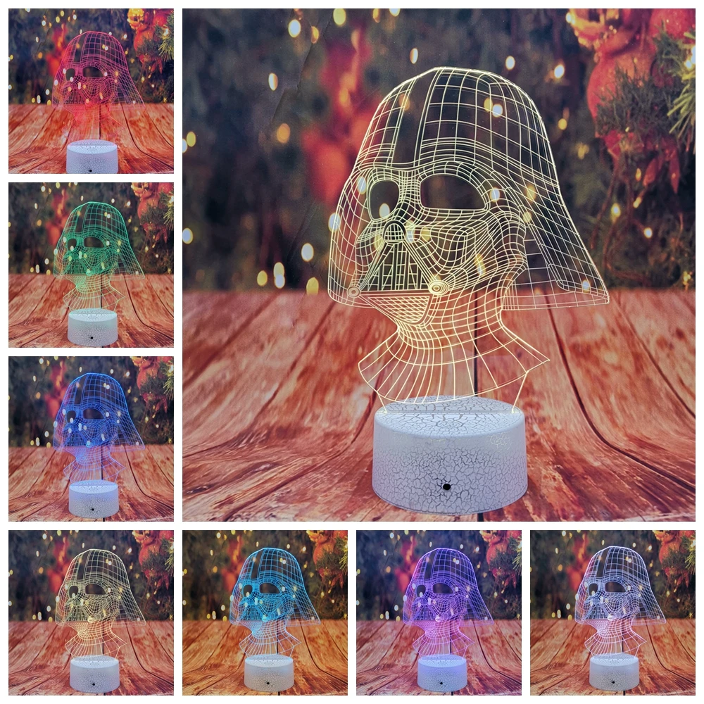 Прямая поставка, Звездные войны, Дарт Вейдер, 3D ночник, светильник, 7 цветов, градиент, авто трещины, база, светодиодный, для детей, для мальчиков, игрушки, Рождественский Декор, подарки на день рождения