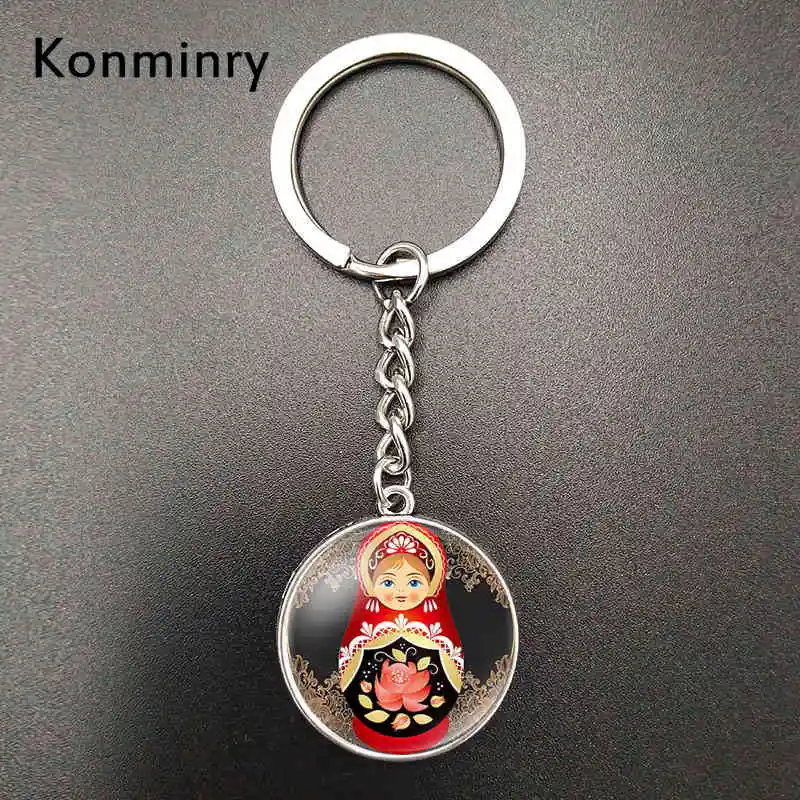 Konminry традиционная русская кукла картина стеклянный кабошон брелок для ключей