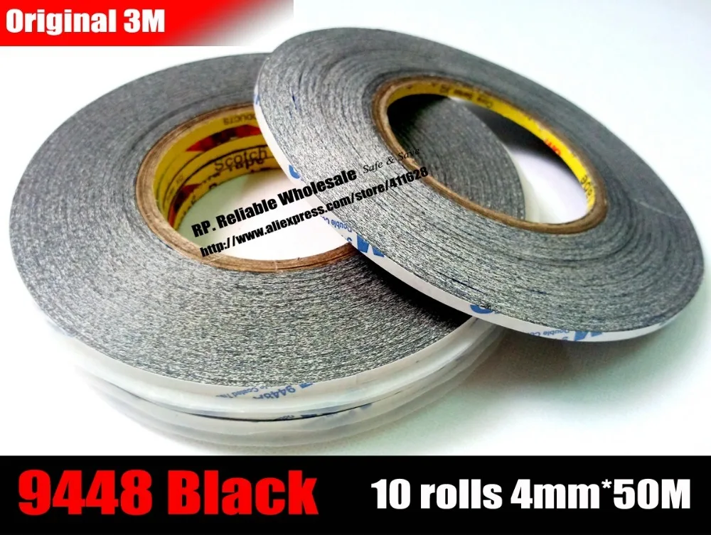 

10 rolls (4mm * 50 meters) 3M black Mobilephone Sticker Two Sides Adhesive for ipad, Android Phone,Tablet TouchScreen Glass Lens