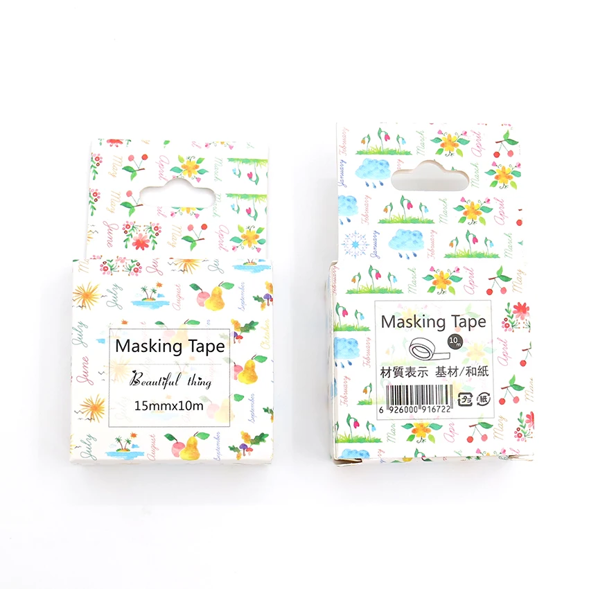15mm*10m Box Package Fruit Weather Flower Grass Washi Tape Excellent Quality Colorful Paper Masking DIY Decorative Tapes | Канцтовары