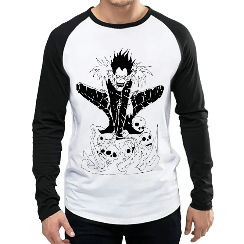 1 Футболка с длинными рукавами с надписью «Death Note» белого цвета, Мужская модная футболка с надписью «Death Note L», майки футболки с длинными рукавами для мужчин - Цвет: 1