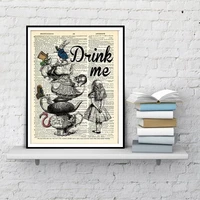 alice in wonderland wall art poster dictionary art watercolor canvas painting living room home decoration posters and prints