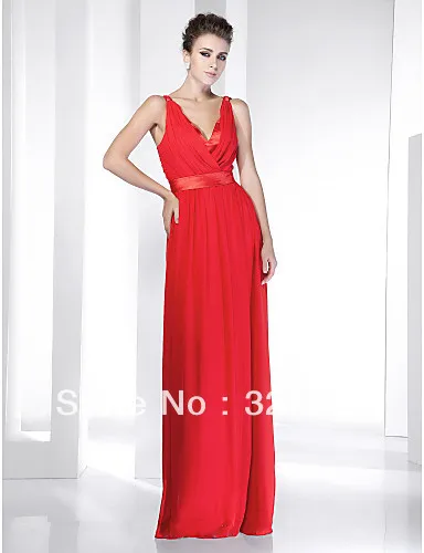 2013 новый элегантный мода красный шифон стрейч атласа длиной до пола v-образным