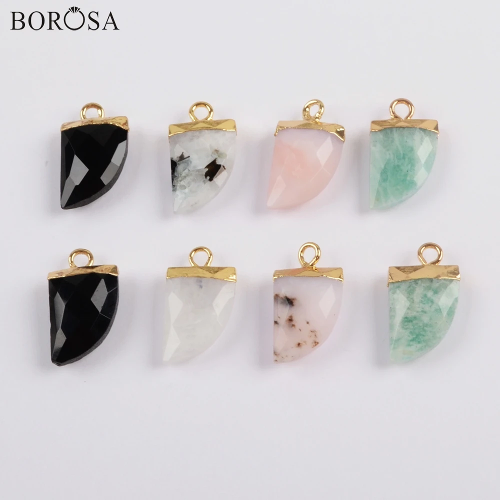 BOROSA 10 шт. гудок позолоченный черный агат очаровательные натуральные лунные камни