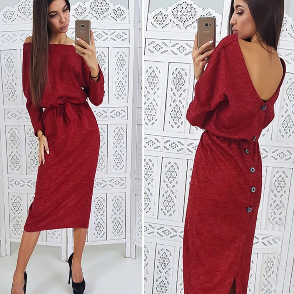 Женское платье с открытыми плечами и длинным рукавом ТРАПЕЦИЕВИДНОЕ ПЛАТЬЕ