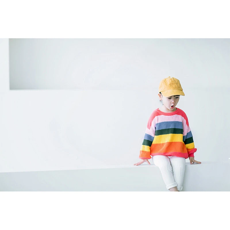 Радужный свитер для девочек детская вязаная одежда осень-зима 2018 модная