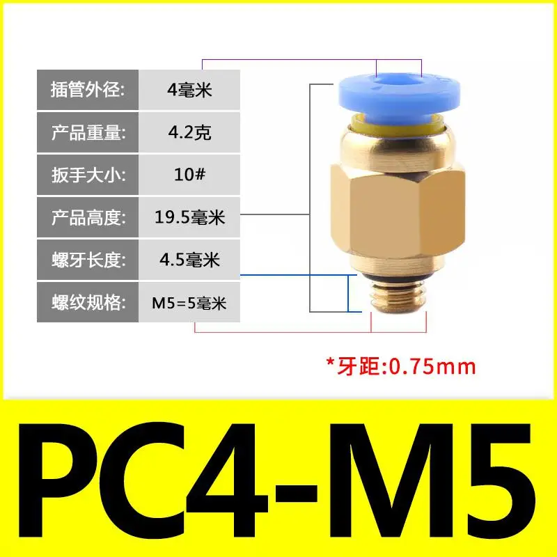 PC4 PC6 PC8 PC10 M5 M6 M8 M10 M12 M14 M16 пресс-форм трахеи Пневматический быстрый разъем метрический наружная резьба с наружной резьбой - Цвет: PC4-M5
