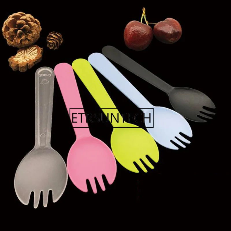 2000 шт одноразовые маленькие Spork пластиковые вилка с ложкой десерт мороженое торт