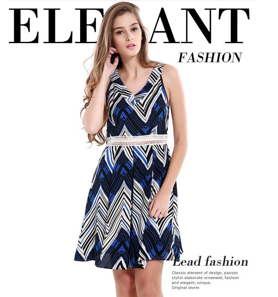 Лето империя платья танк платье печатных летнее повседневное платье|dresses casual