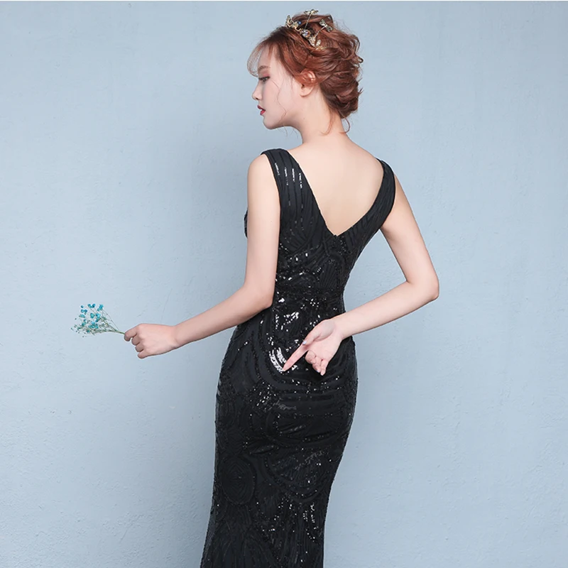 

Evening Dress Party DongCMY New Mermaid Sexy Formal 2021 Black Female Court Train Sleeveless