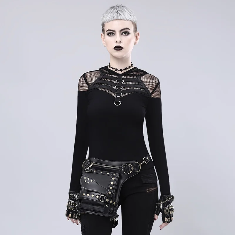 Steampunk Black PU Leather Rivet Zipper Metal Gothic Multipurpose Bags Rock Punk Victorian Style Women Burlesque Match Corset