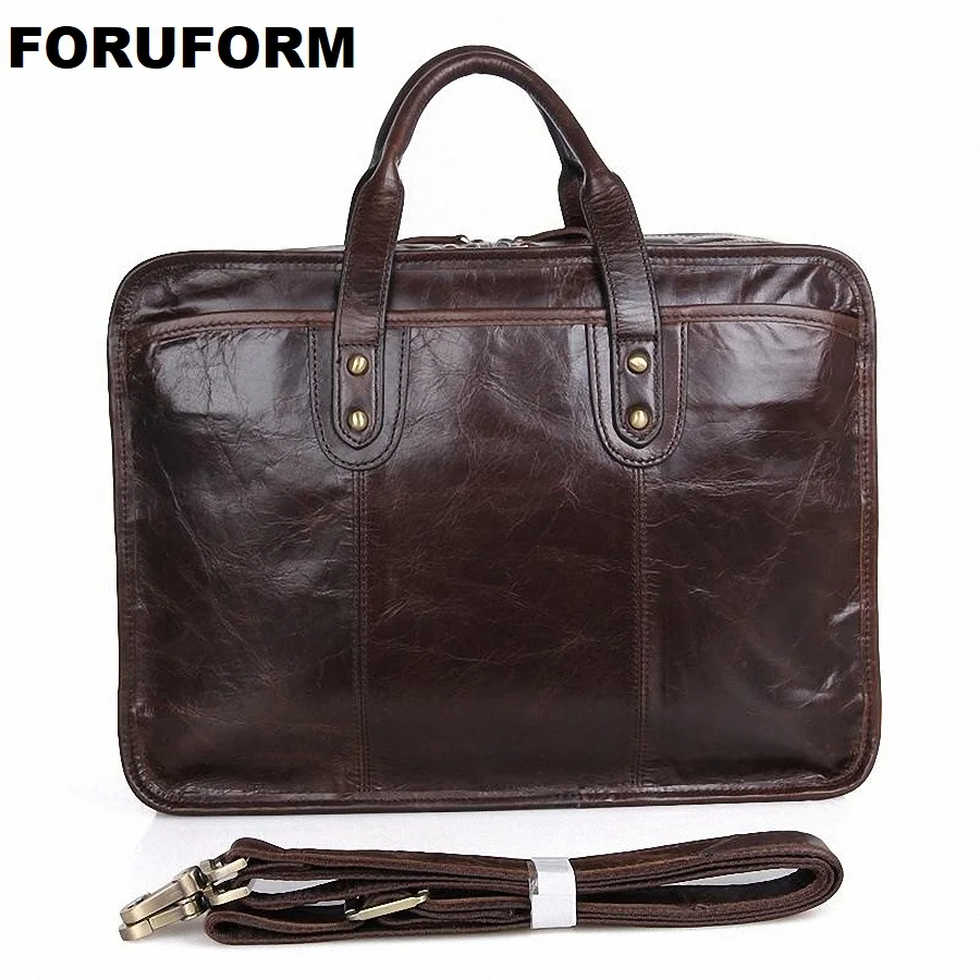 100% Real Genuine Leather Bags Men's Business Briefcase 15.6 Inch Laptop Bag Men Travel Messenger Bag Casual Handbag LI-1363