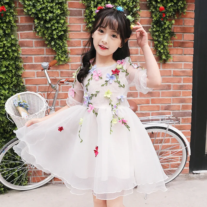 3 - 14 yrs baby girls summer princess tulle 3d flower fairy dress Kids fancy party beauty Cosplay costume ball gown | Детская одежда и