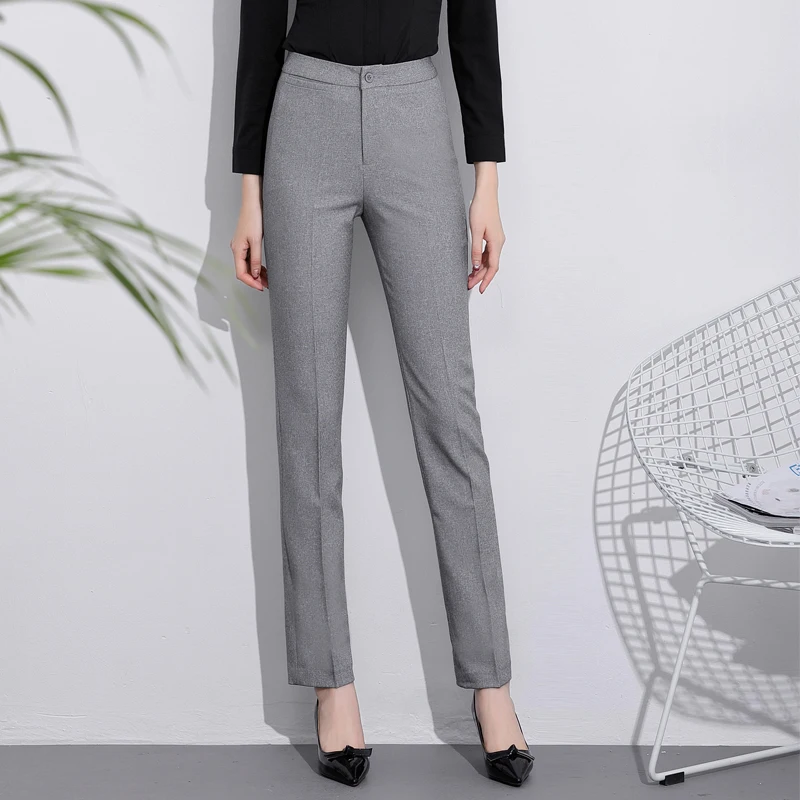 

Light gray high waist OL straight loose professional work slim formal tooling suit pants women's trousers