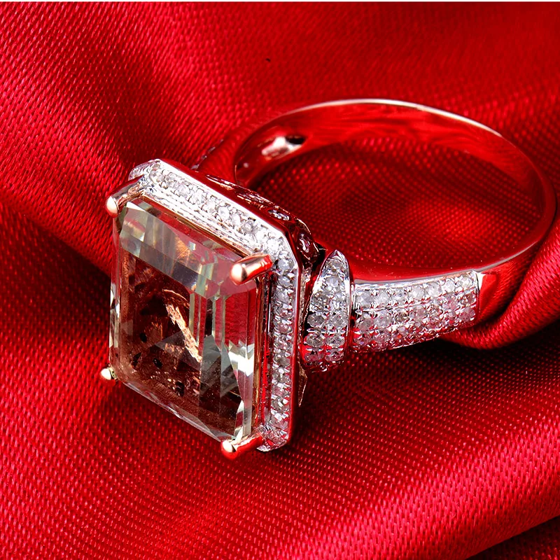 LOVERJEWELRY, кольцо для женщин, изумрудная огранка, зеленый драгоценный камень, натуральный аметист, бриллиант, обручальное кольцо, одноцветное, 14 к, розовое золото, ювелирное изделие