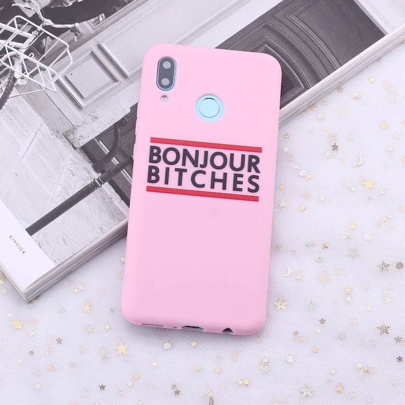 

For Samsung S8 S9 S10 S10e S20 Plus Note 8 9 10 A7 A8 Bonjour Bitches Quotes Funny Candy Silicone Phone Case Cover Capa Fundas