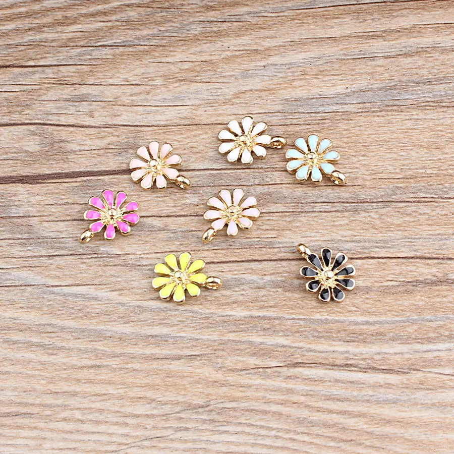 

10Pcs/Lot Gold Color Tone Marguerite Shape Pendant Enamel Charms Pendant DIY Bracelets Accessories Necklace DIY Craft