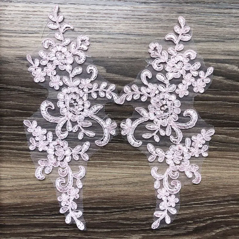2 шт. Вышитые розовые кружевные аппликации для свадебного платья |