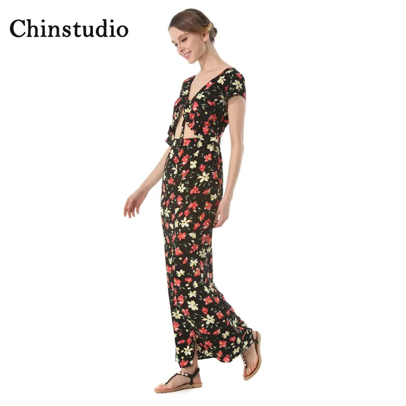 Chinstudio летние шорты рукавом Sexy v-образным вырезом с принтом праздничное пляжное