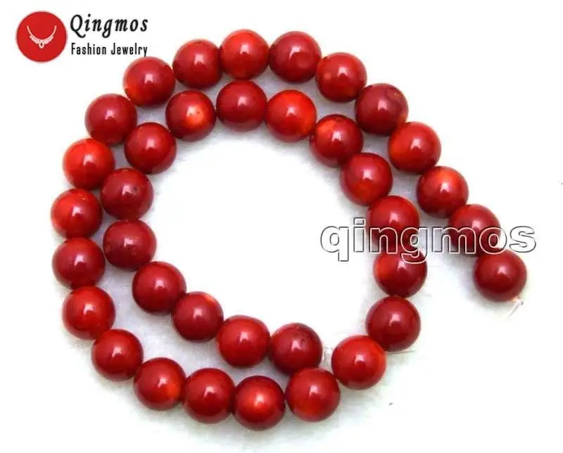 

Qingmos Round 9-10mm Red Natural Coral Beads for Jewelry Making DIY Necklace Bracelet for Women Accessories Loose Strand 15" L33