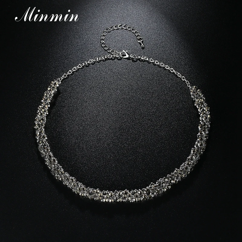 Minmin New Design Simple Black Crystal Necklace for Women Rhinestone Choker Fashion Jewelry Christmas Gift Party MXL126 | Украшения и