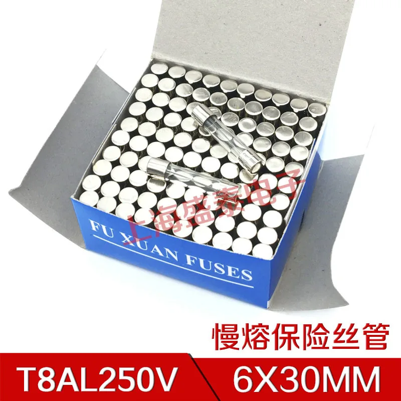 

T8AL250V Slow Melt Fuse Tube 6X30MM T8A250V Insurance Tube T8A 250V 1 Box 100 PCS