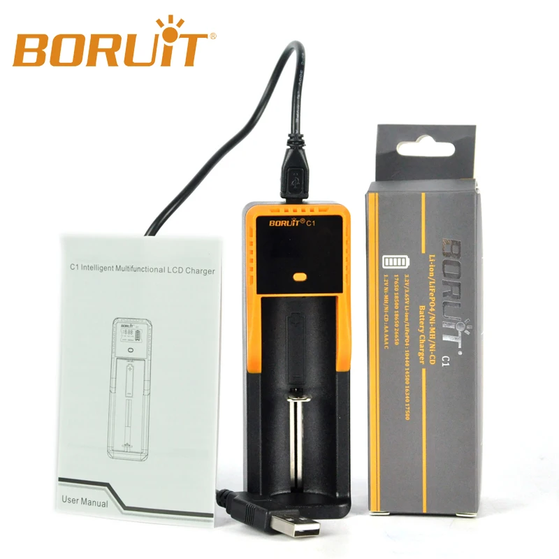 BORUIT, универсальное зарядное устройство, перезаряжаемый аккумулятор для 18650, литий-ионный аккумулятор, Головной фонарь, фонарик, налобный фонарь, наружный, для кемпинга, пеших прогулок
