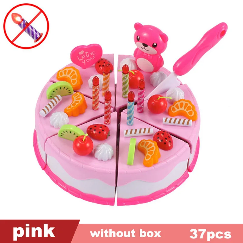 37pcs pink Новые детские кухонные ролевые игры, игрушки для резки фруктов, овощей, миниатюры еды, игрушки для детей - Color: 37pcs pink