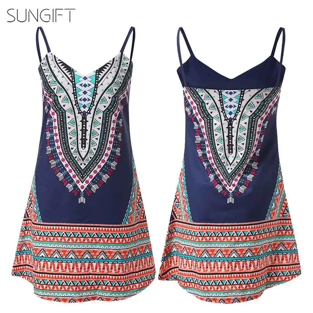 Женское платье в африканском стиле SUNGIFT Dashiki мини с v образным вырезом и тонким