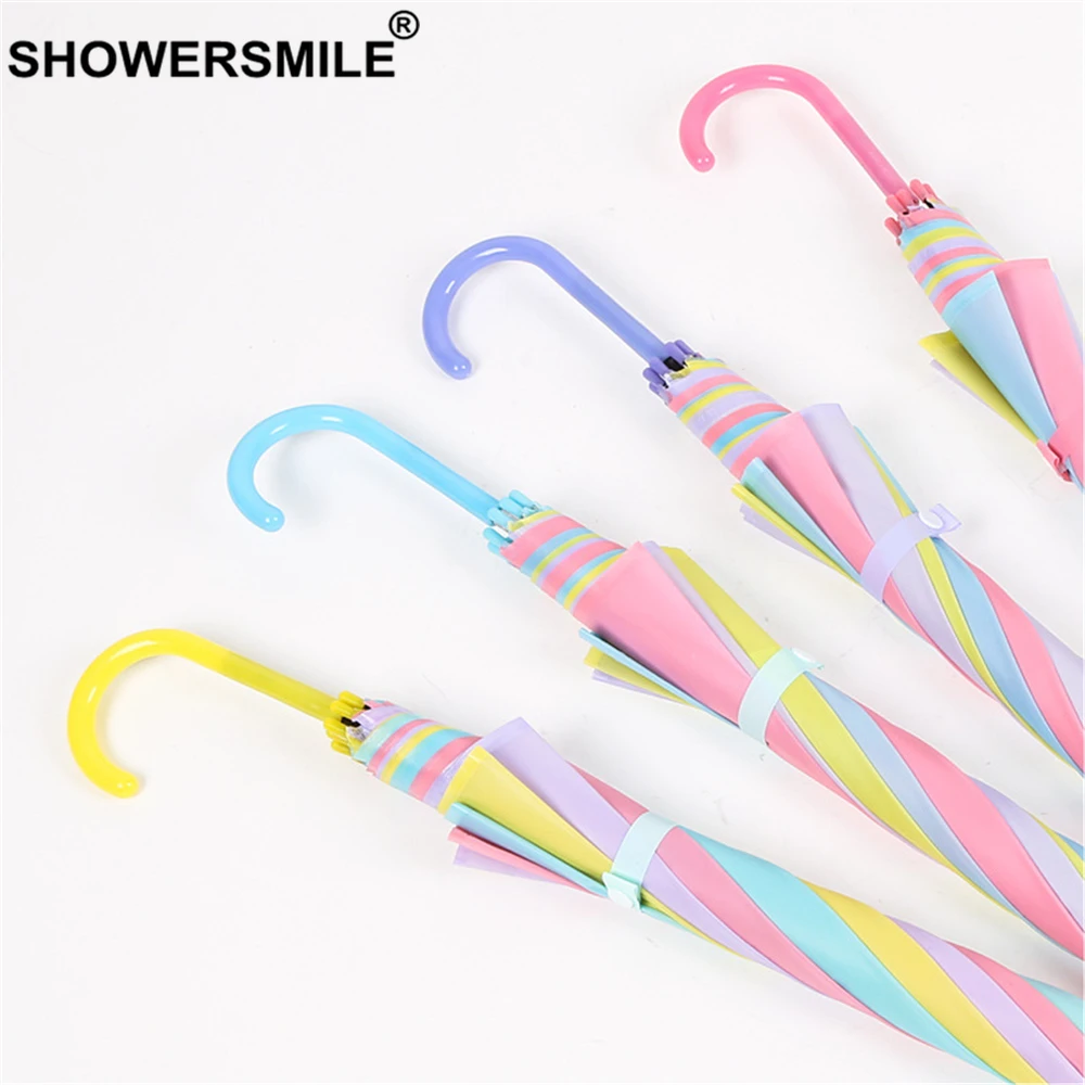 SHOWERSMILE разноцветный зонтик детский прозрачный с длинной ручкой зонты от дождя