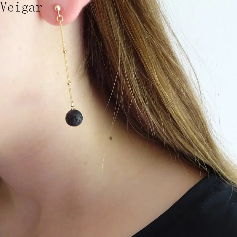Женские серьги подвески из черного вулканического камня 2018 модные ювелирные