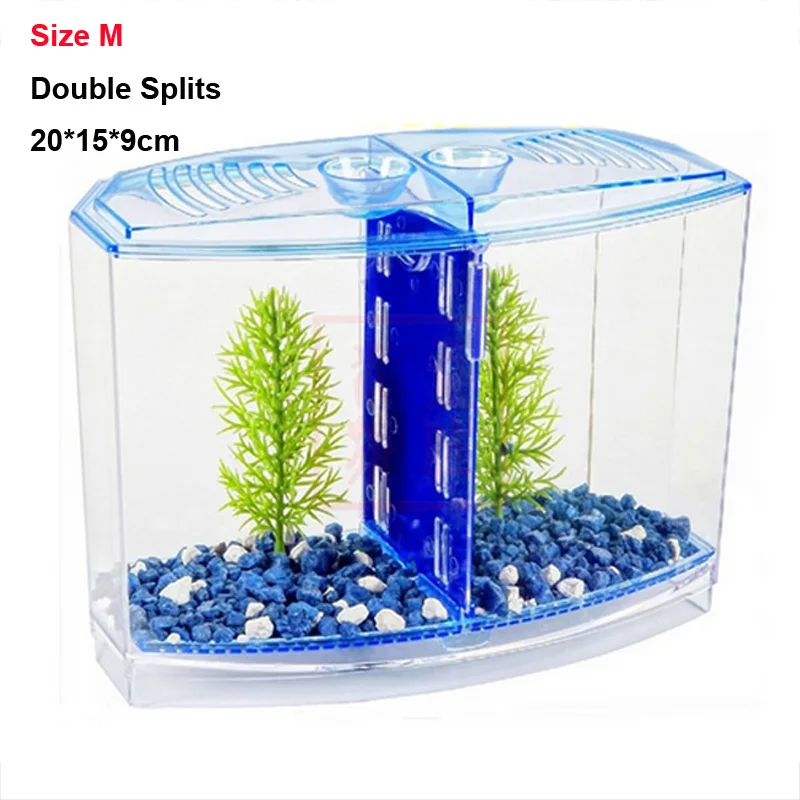 Size M Blue Arcylic Betta Гуппи детские маленькие рыбки разделительные рыбки лук аквариум разведение коробка - Цвет: Size M Blue