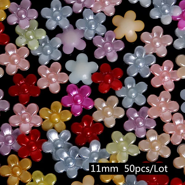 11mm with flower 20-1000 намоток Mix 37 Цвета жемчуг имитация кабошон одежды декор с изображением сердечка цветка бусины ABS принадлежности DIY Швейные аксессуары - Цвет: 11mm with flower