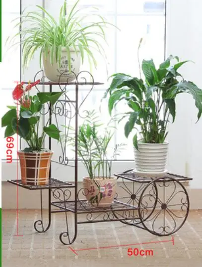 L Flower shelf indoor home multi-layer wrought iron flower pot rack balcony rack floor-standing living room rack plant rack - Цвет: L