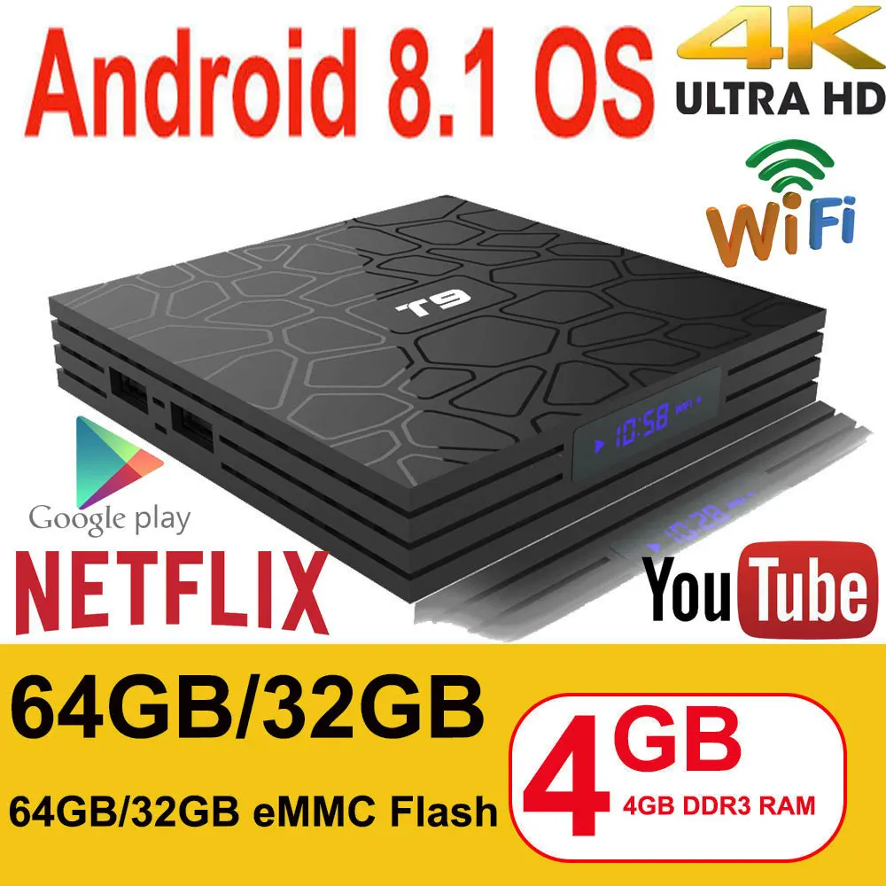 Смарт ТВ приставка на Android 8 1 ibopaida T9 4 Гб ОЗУ 32 ГБ/64 ПЗУ Rockchip RK3328 H.265 4K опционально 2