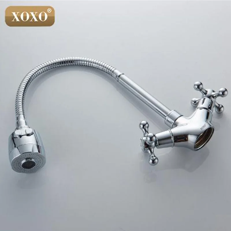 Кран для кухни XOXO с двойной ручкой одно отверстие хромированный медный 360