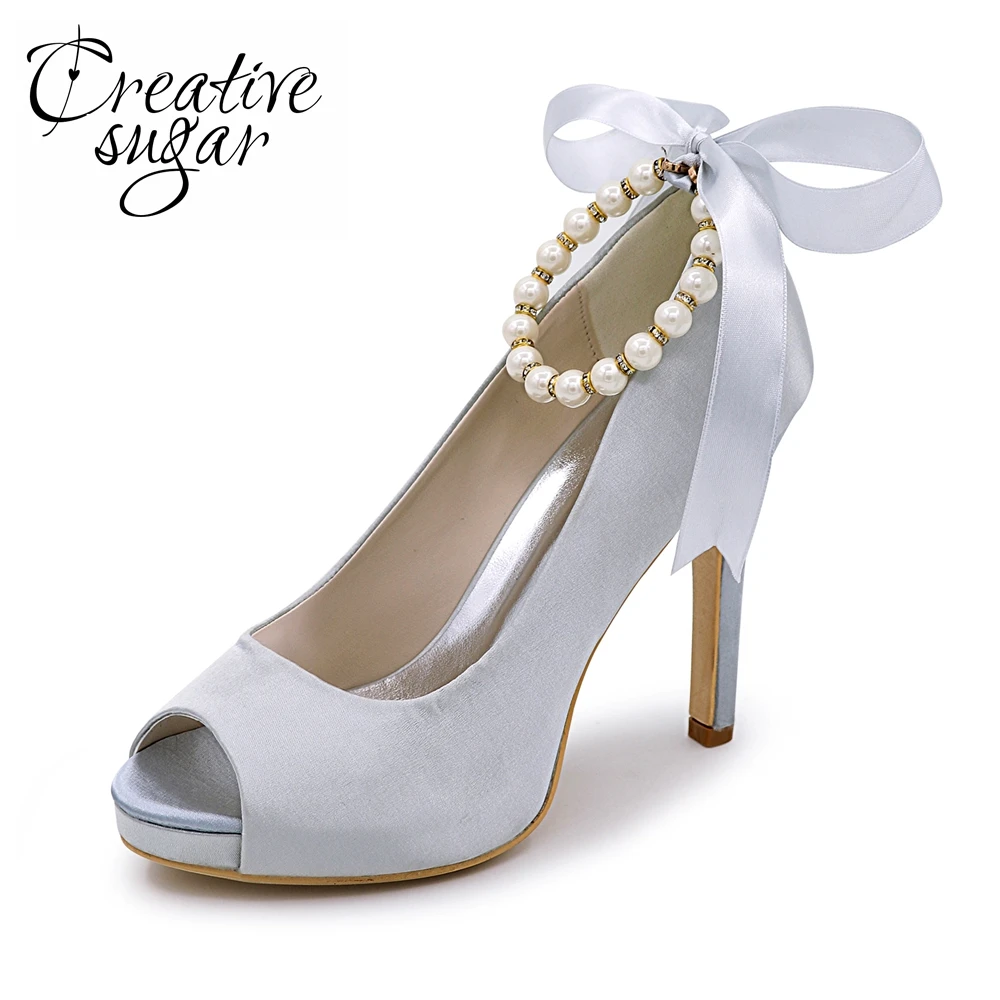 Creativesugar свадебные туфли на платформе с открытым носком жемчугом ремешком