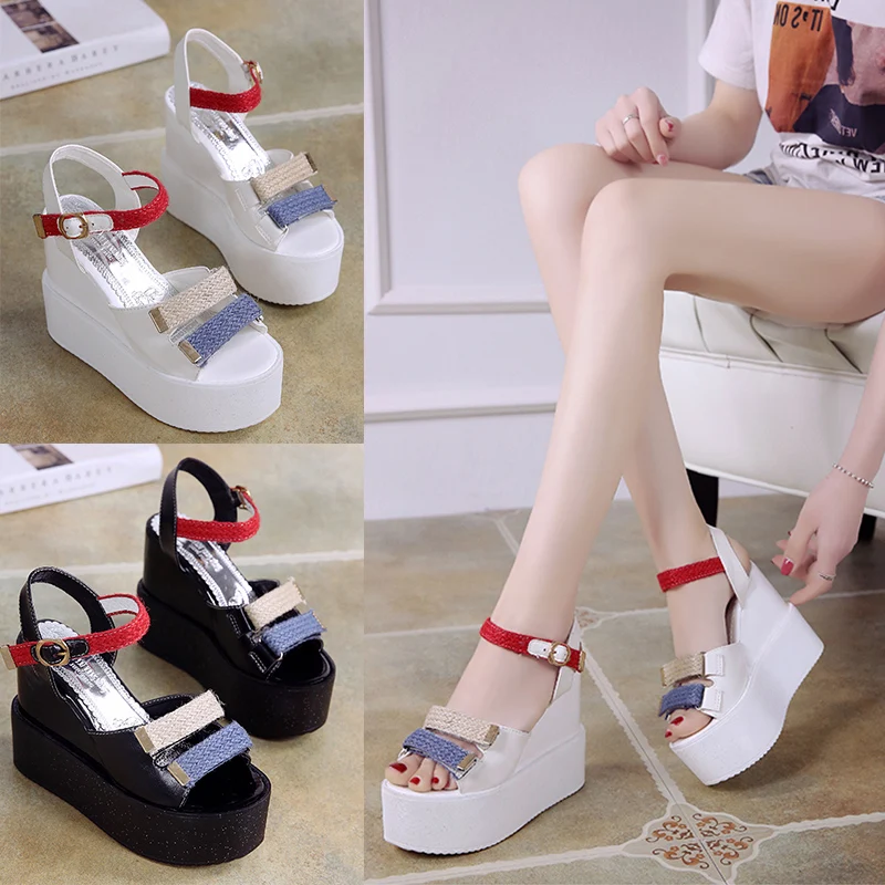 Женские босоножки на платформе повседневные толстой подошве высоком каблуке 12